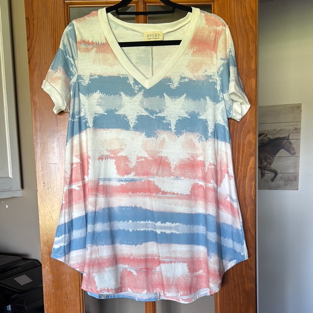 Avery Asymmetrical Pink and Blue Relaxed Tee